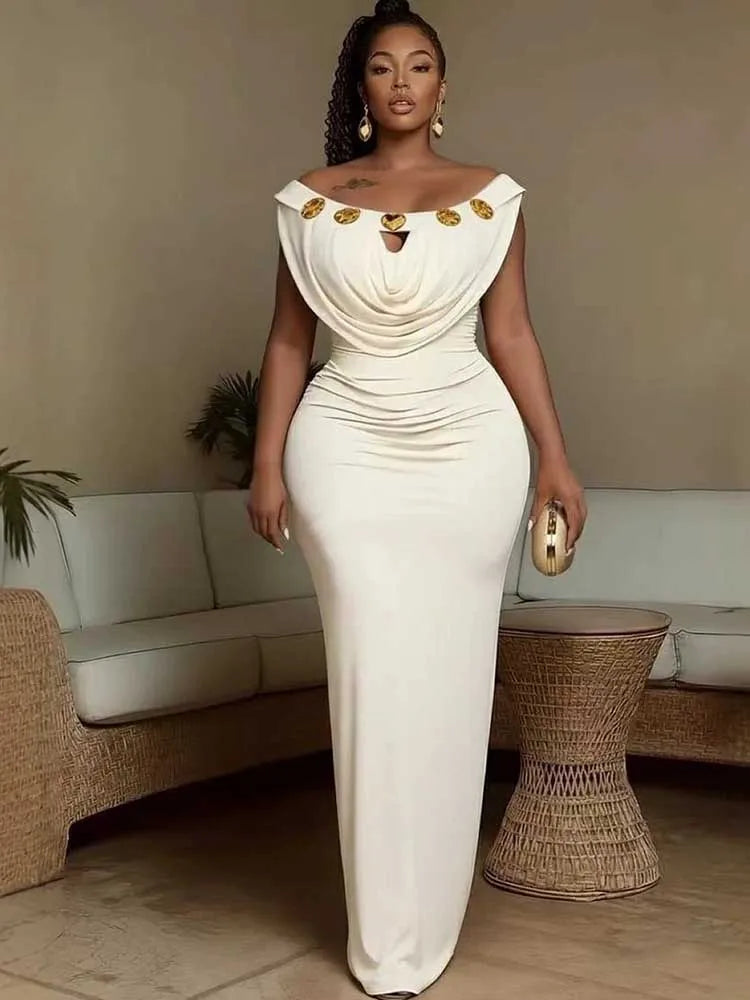 Women's Off Shoulder High Waist Bohemian Evening Dress