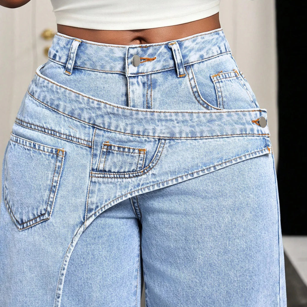 Women's Vintage High Waist Straight Wide-Leg Denim Pants
