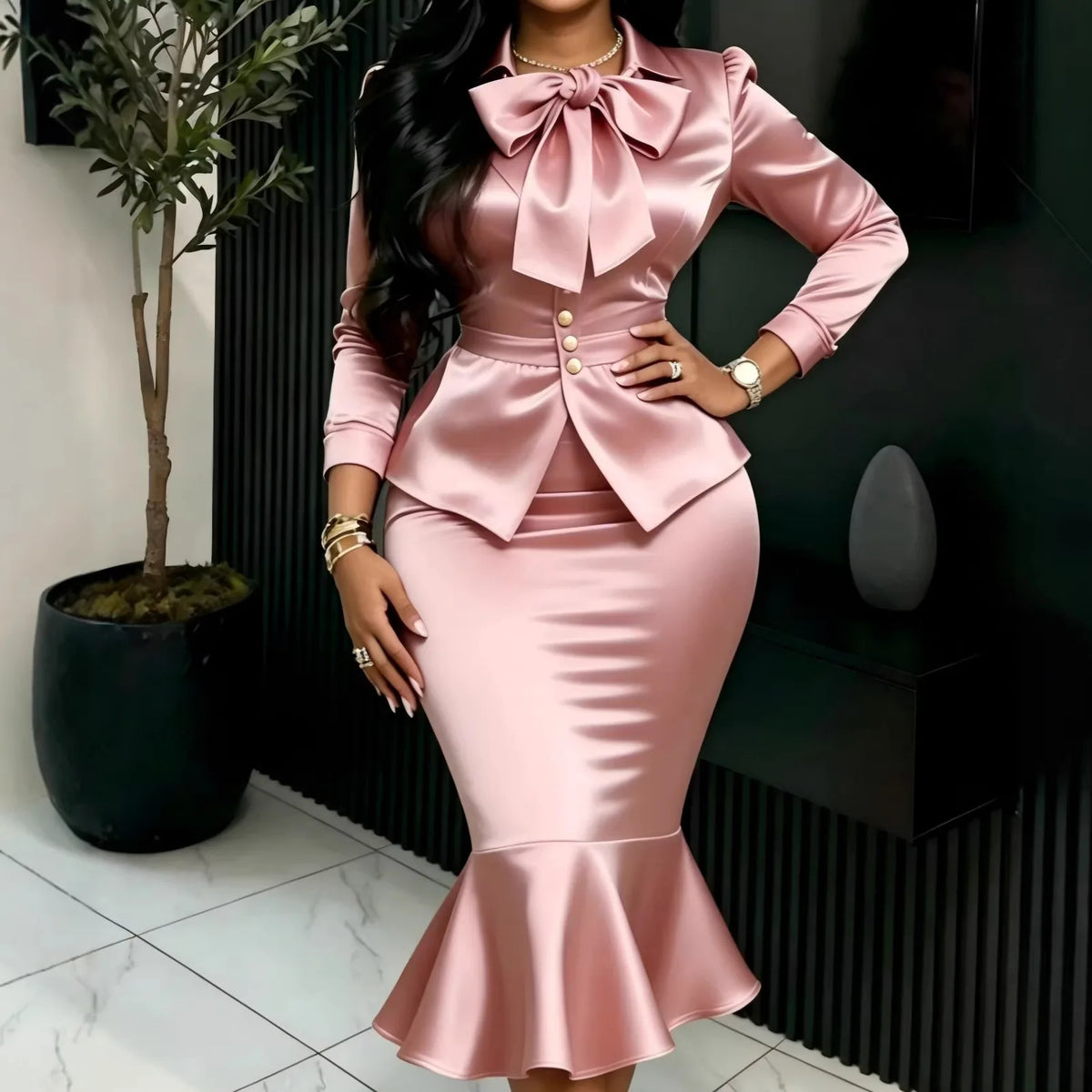 Women's Single Breasted Coat Mermaid Skirt Two-Piece Set