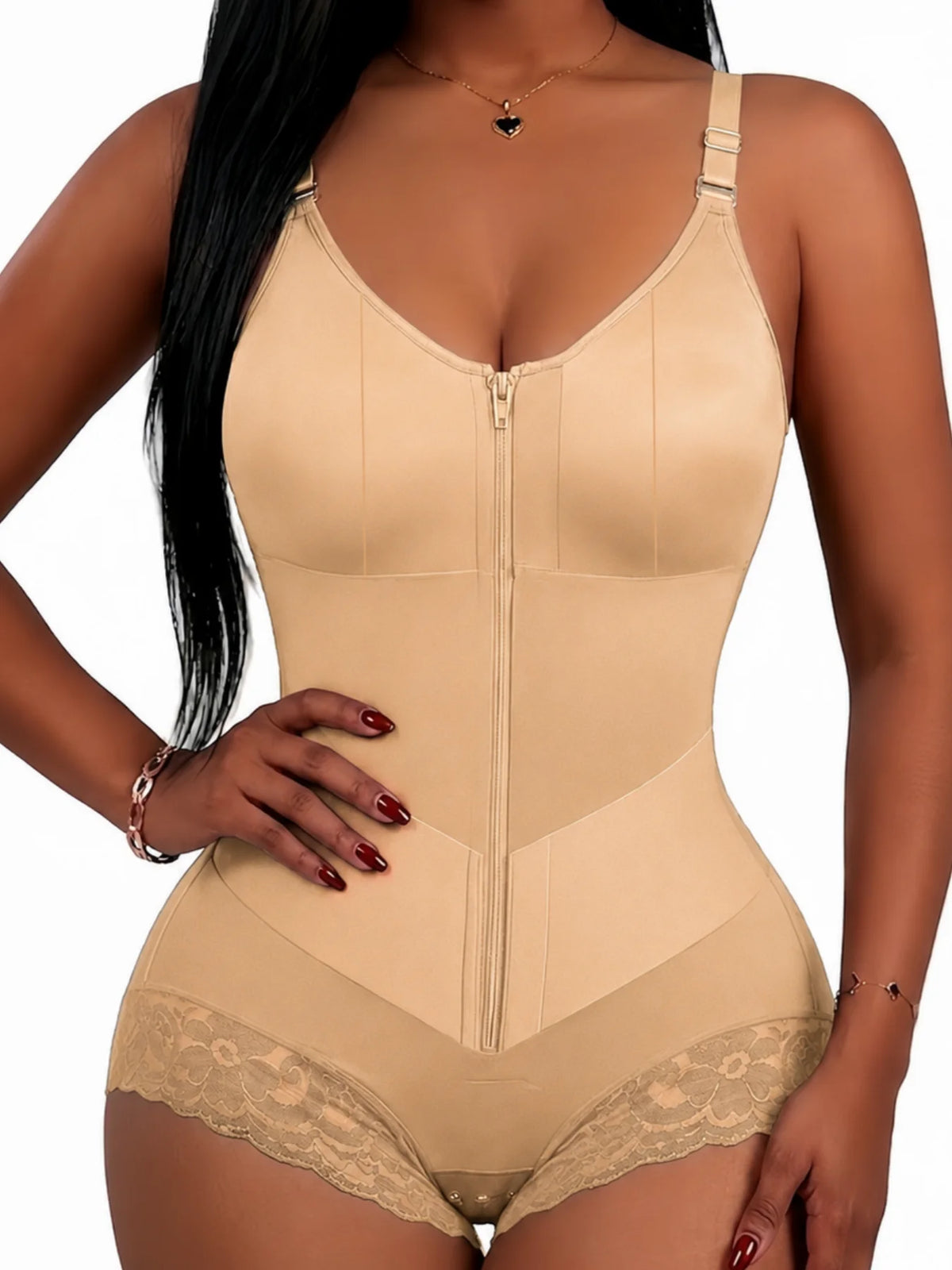 Women's V-Panel Tummy Control Front Zip Brief Bodysuit
