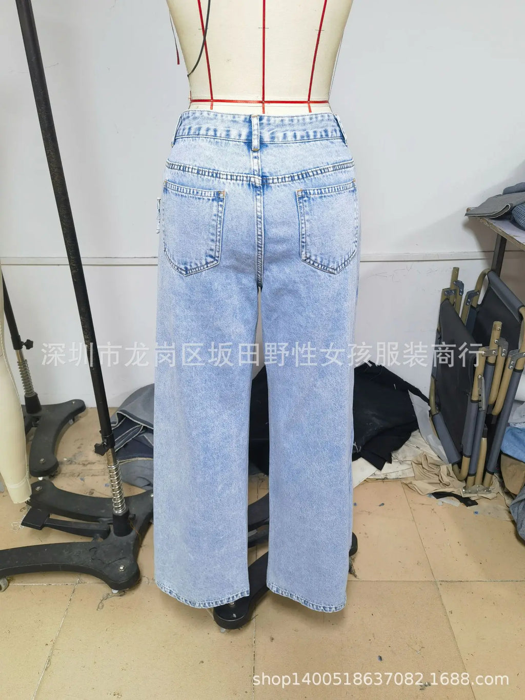 Women's Vintage High Waist Straight Wide-Leg Denim Pants