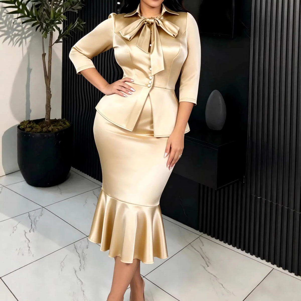 Women's Single Breasted Coat Mermaid Skirt Two-Piece Set